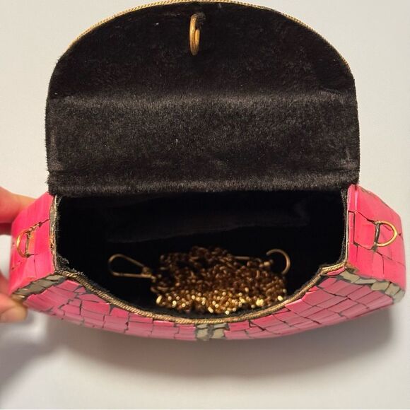 ~$145โMSRP - Ramla PORTE-MOI SHAPED Bag - Bright Hot Pink & Gold-Colored Brass - Picture 3 of 6